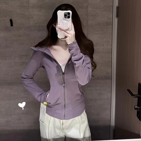 Lulu Original Embroidered Scuba Sweatshirt Women's Slim Fit Hooded Fleece Jacket Zipper Casual Sports Yoga Top