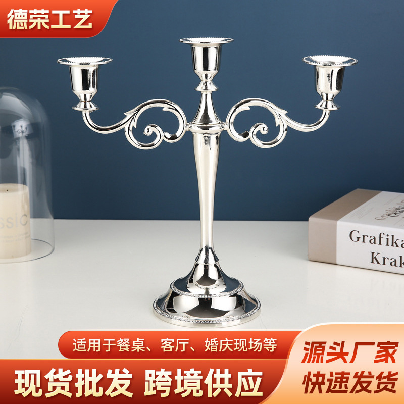 Candlestick with Three Heads and Five Heads, Wedding Props, Candlelight Dinner, Restaurant Candle Holder, Home European Style Ornaments, Cut Out Crafts