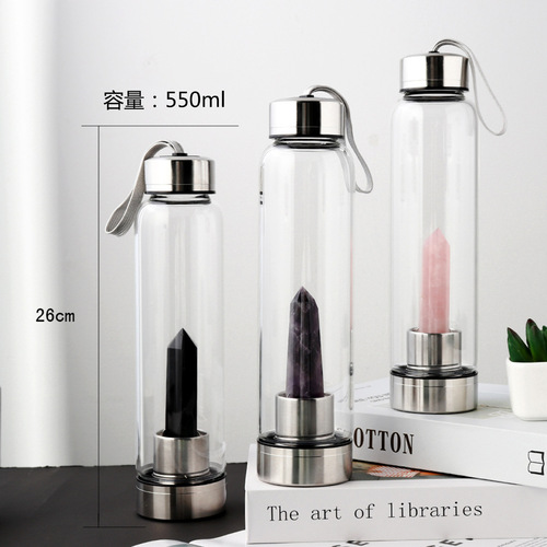 Cross-border East China Sea natural crystal column magic wand energy column glass drinking water tea cup water bottle sports water bottle logo wholesale