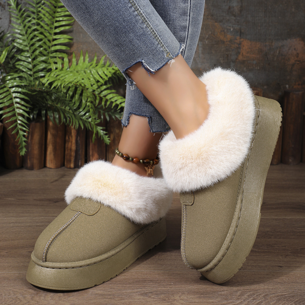 New platform low-top casual women's boots warm fluffy snow boots_voghion.com