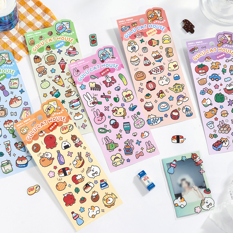 Letter Lovers Etiqueta engomada en relieve Guru Miaomiaowu Cute Pet Bolígrafo simple Cartoon Emojiguo Cartoon Material de la cuenta Etiqueta engomada