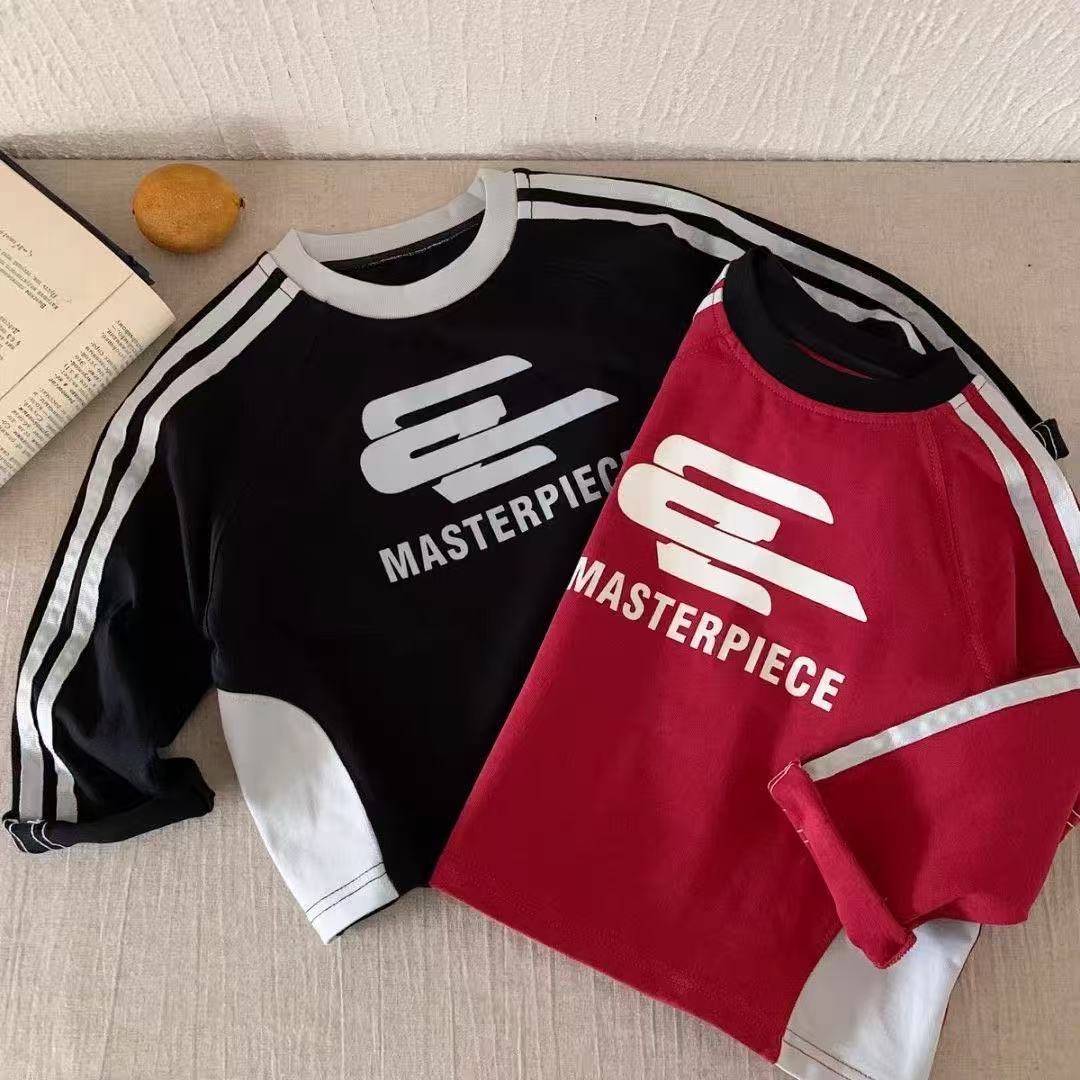 Children's T-shirt, new autumn style, Korean style, zip-up letter T-shirt, boys' casual letter trendy cool top.