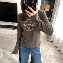 巨好看！磨毛打底衫女25秋冬韩版时尚豹纹印花正肩T恤女新G111411