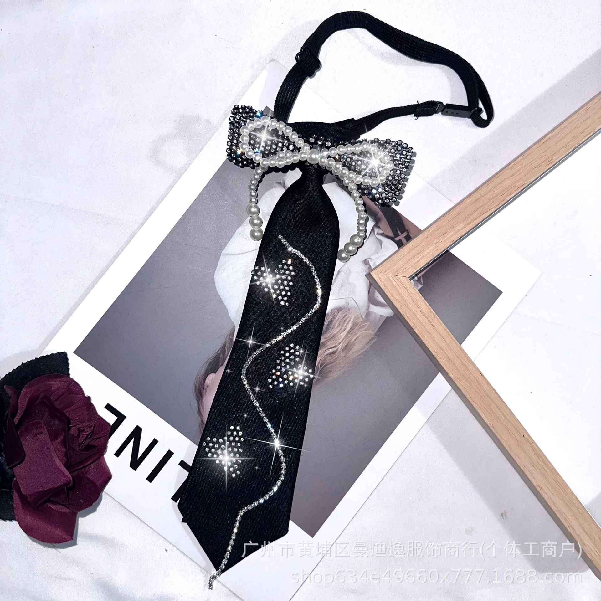 2023 새로운 학생 스타일 대학 스타일 셔츠 활 넥타이 여성 플래시 다이아몬드 활 내 쿨 스위트 JK 타이 트렌디