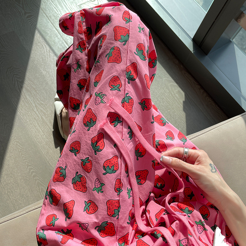 Straight-Leg Wide-Leg Pants for Women, Summer 2026, Thin, Loose, Cropped, for Petite Figures, Pink Printed, Mosquito-Proof, Cool Pants