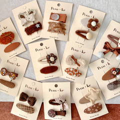 New Korean-style fabric child girl BB milk coffee color flower bow polka dot hair clip triangular water drop clip forehead clip