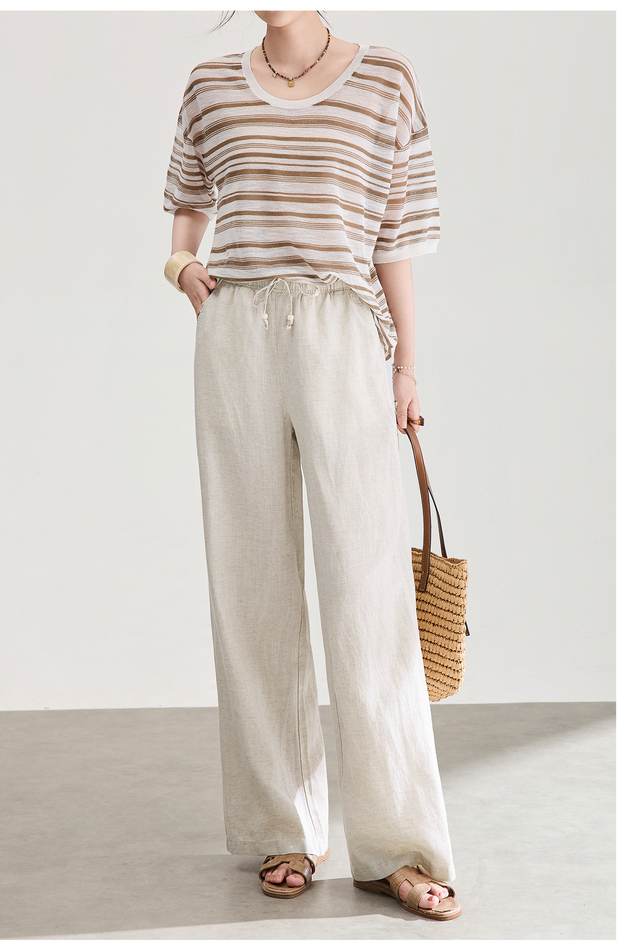 Quần culottes nữ ống rộng dáng suông vải tơ tằm pha linen chống nhăn mùa hè — Màu sắc chi tiết 16