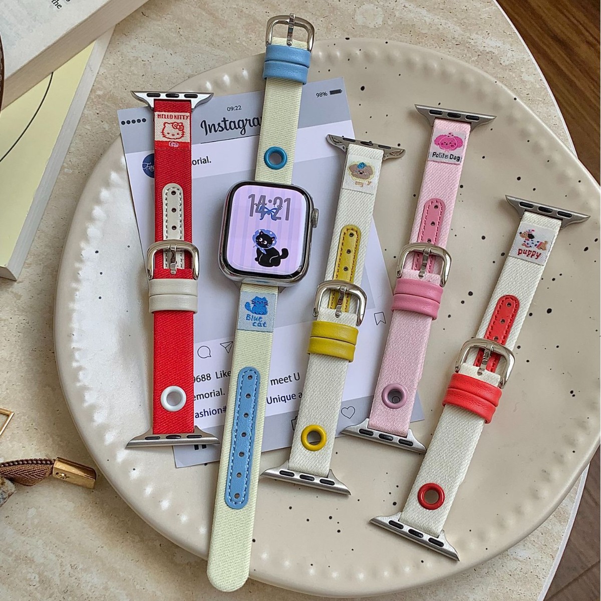 Suitable for Apple Applewatchs11/S10 Watch Iwatch98765Se Cute Sticker Denim Strap