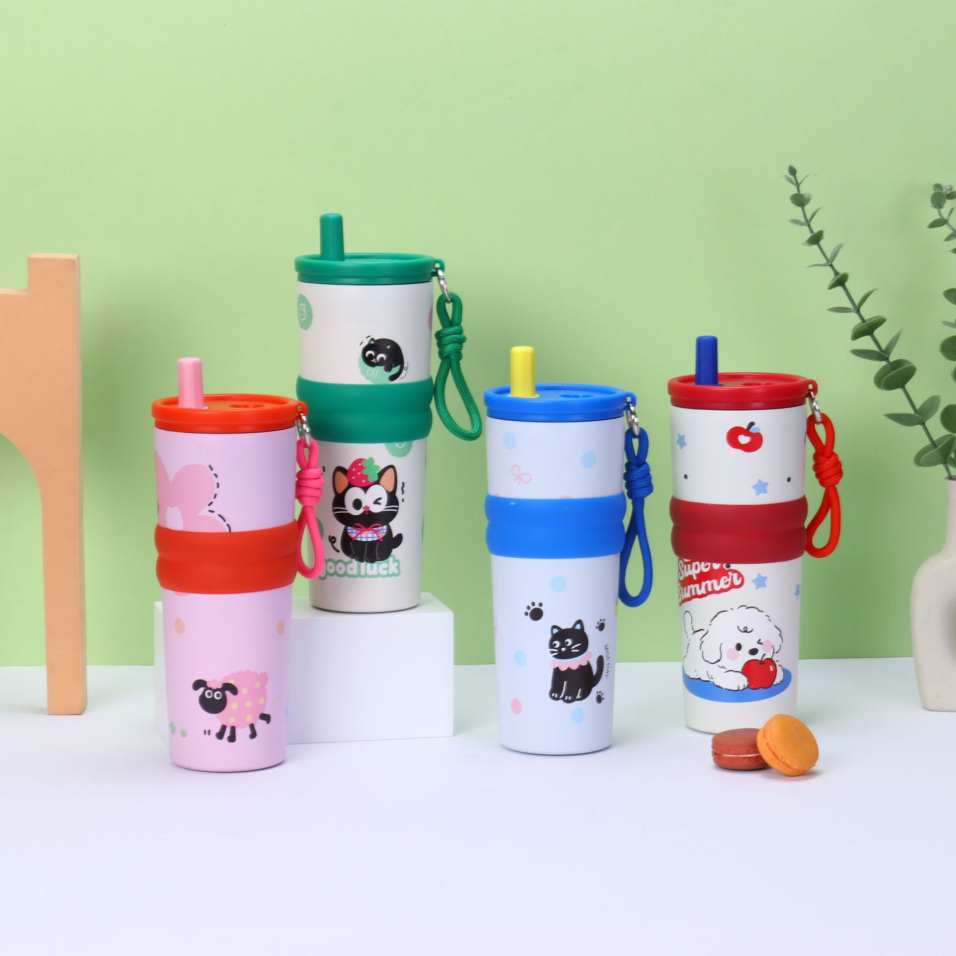Insulated Stainless Steel Coffee Cup With Handle And Straw_voghion.com