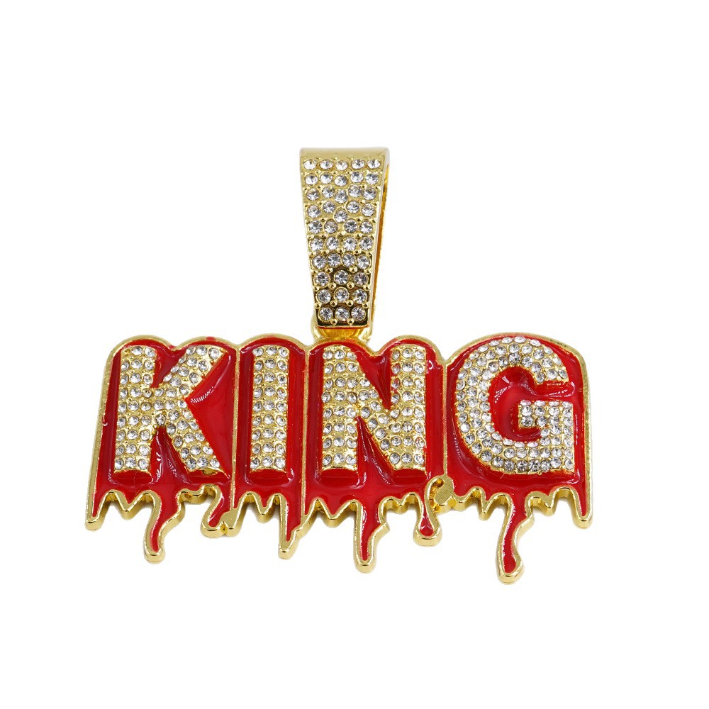 Collar de hip-hop europeo y americano con colgante de letra KING incrustado de diamantes, lleno de diamantes, personalizado y llamativo, para hombre, cadena cubana, transfronterizo.