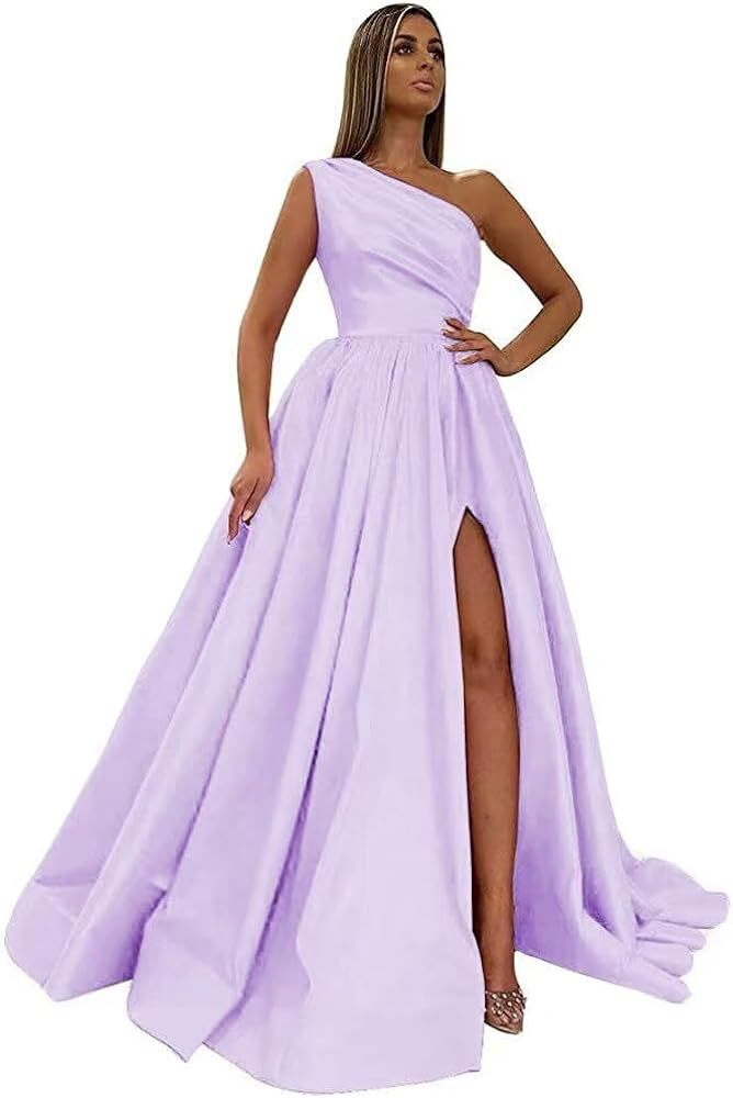 Comercio exterior europeo y americano Amazon AliExpress wish señoras nuevo vestido de noche de un solo hombro vestido de noche de satén dividido sexy