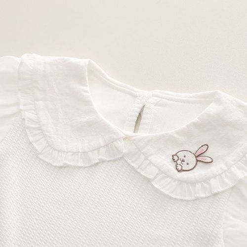 Infant girls puff sleeve mesh lapel long-sleeved top autumn baby denim overalls children's two-piece set
