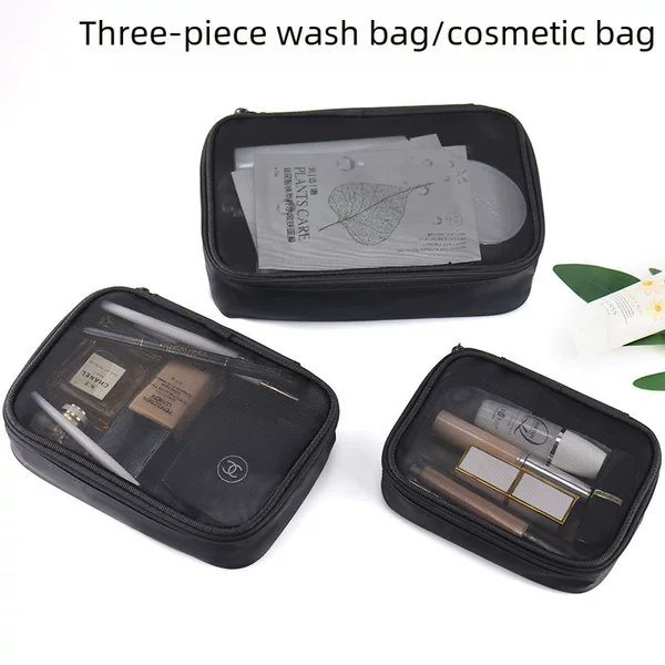 Factory Direct Sales Wholesale Internet Celebrity Mesh Breathable Cosmetic Bag Large Capacity Women's Portable Transparent Simple Carry-On Storage Bag