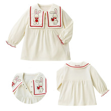 童装 秋季新款卡通可爱大兔子苹果刺绣领长袖T恤 代发