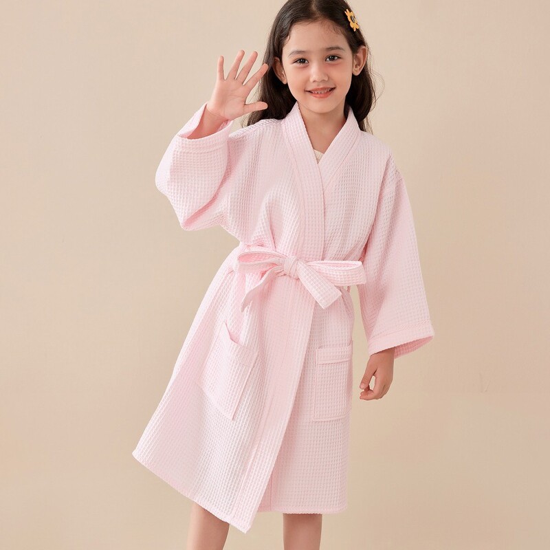 Spring and Summer Thin Children's Bathrobes, Polyester-Cotton Waffle Bathrobes, Special Price, Big Children's Pajamas, Home Clothes, Nightgowns, Cross-Border Factory Supply