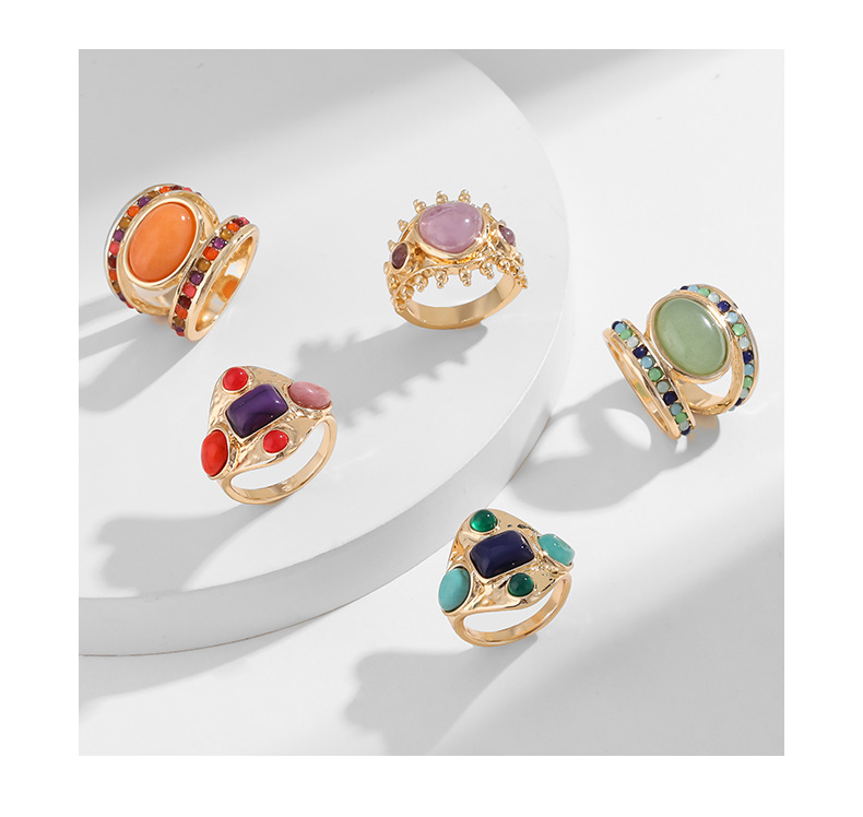 1 Piece Quantity Party Occasion Alloy Material Wholesale Jewelry Retro Geometric Alloy Semi-precious Stone Plating Inlay Rings