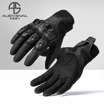 Alien Snail Motorcycle Rider Genuine Leather Retro Riding Gloves Spring and Autumn Road Rally Anti-Fall and Anti-Slip (Motorcycle Safety Supplies) - black-xs