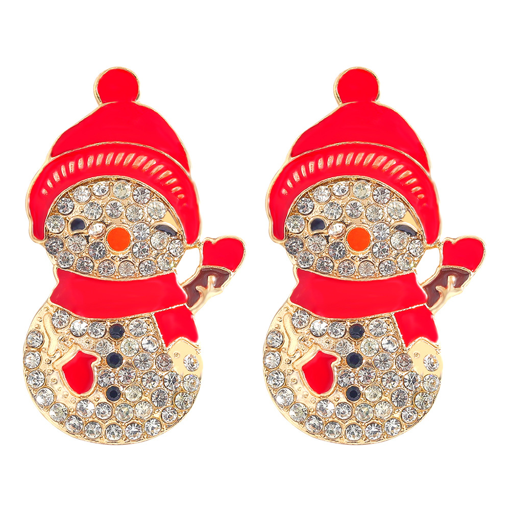 Christmas day earrings fashion new trend line alloy rhinestone shiny cartoon earrings