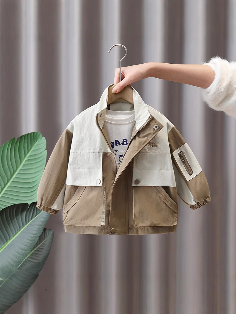 Chaqueta de Primavera para Niños 7648, Nuevo Estilo 2026, Chaqueta Ligera de Primavera, Cortavientos con Bloques de Color para Niños, Primavera y Otoño