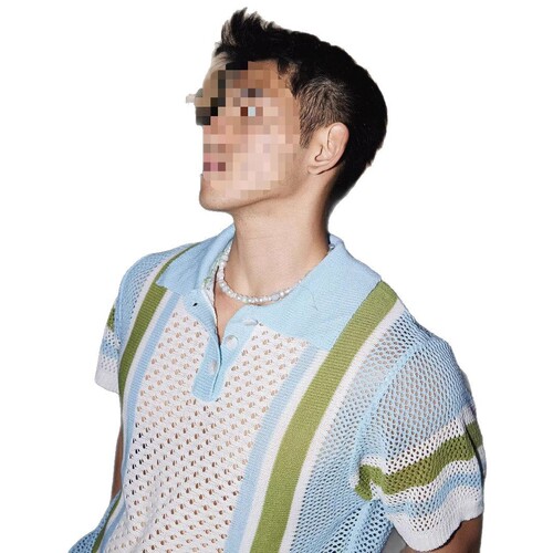 Colorful Striped Knit Short-Sleeve Men's Summer American Retro Laced Polo Shirt Style Cool Reverse Collar T-Shirt