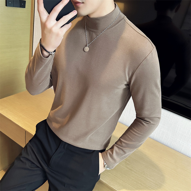 Winter Half-high Collar Base Shirt Men's Long-sleeved Round Neck Youth Casual Suit Inner T-shirt High-end Sense