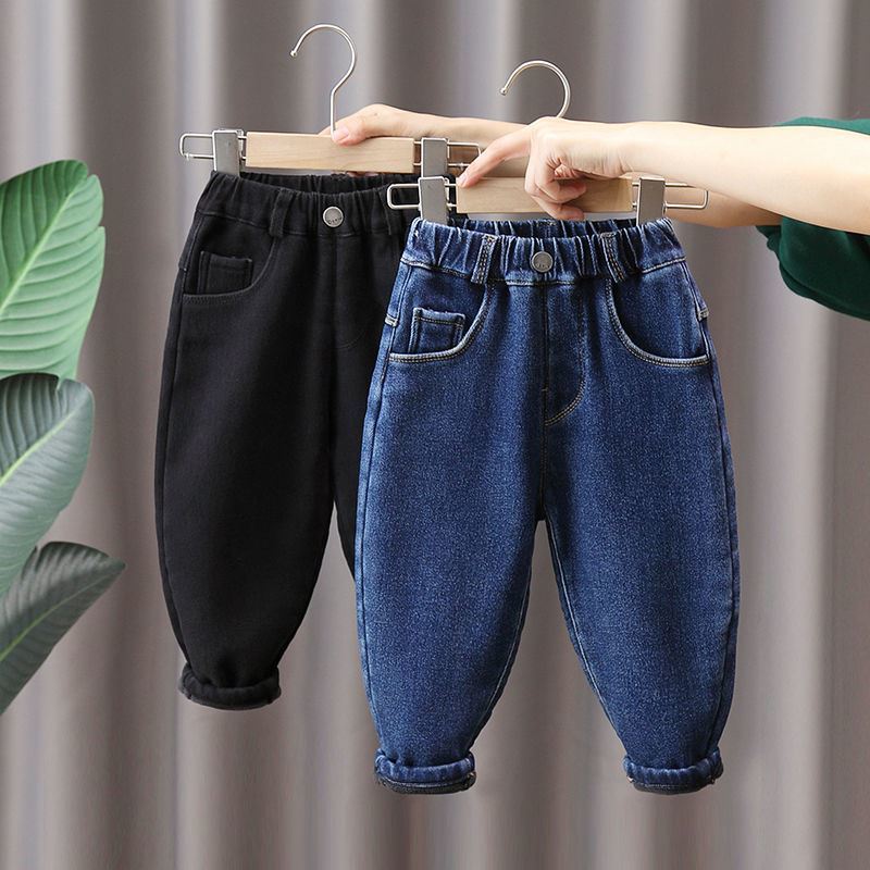 Boys jeans plus fleece 2024 new autumn and winter style boys big children winter clothes children's clothing thickened children's pants