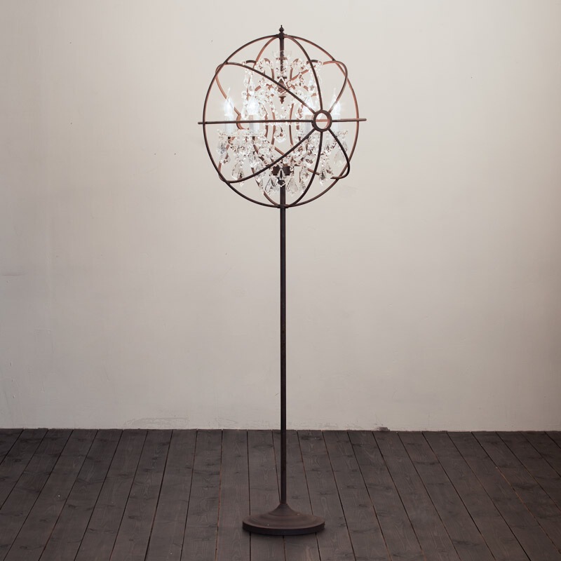 New American style loft retro industrial style iron crystal globe floor lamp living room bedroom bar Jane cross border