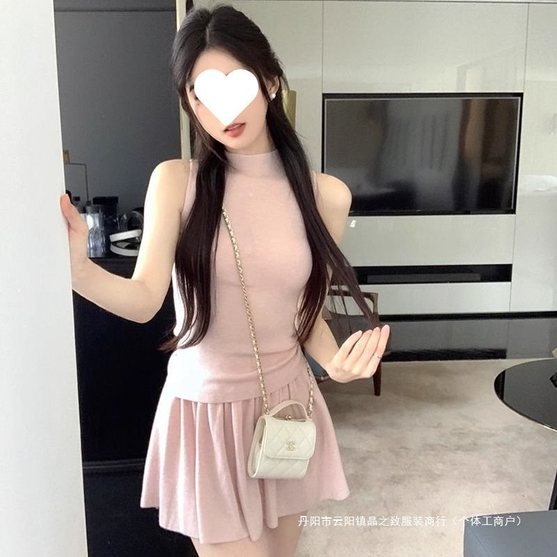 夏季小众新款时尚淑女修身显瘦气质针织短款半身裙套装小个子