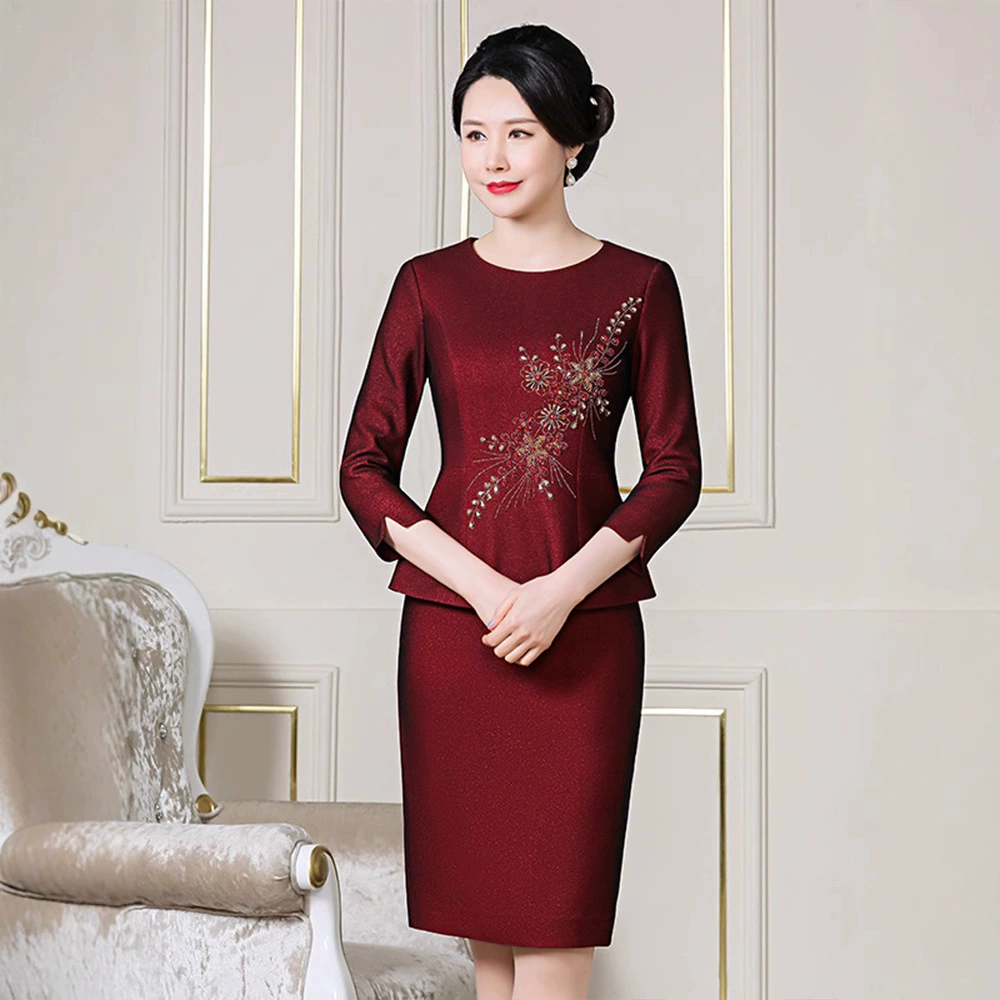 Популярное свадебное платье из двух частей с круглым вырезом и бисером для свекровей среднего и пожилого возраста, свадебное платье, платье для матери, элитный повседневный костюм