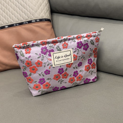 美摘海芋花撞色化妝包凹凸質感雙層提花內膽包大容量帆布收納袋女