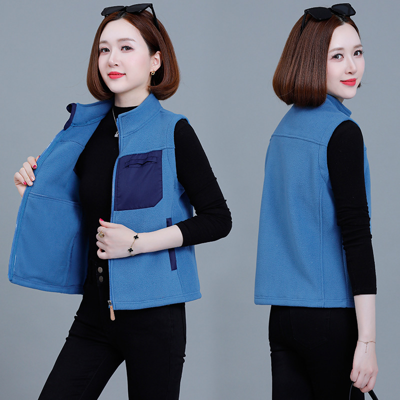 Double-Sided Polar Fleece Fleece Stand-Up Collar Short Vest Women's Autumn and Winter Warm Vest Middle-Aged Mother's Casual Jacket