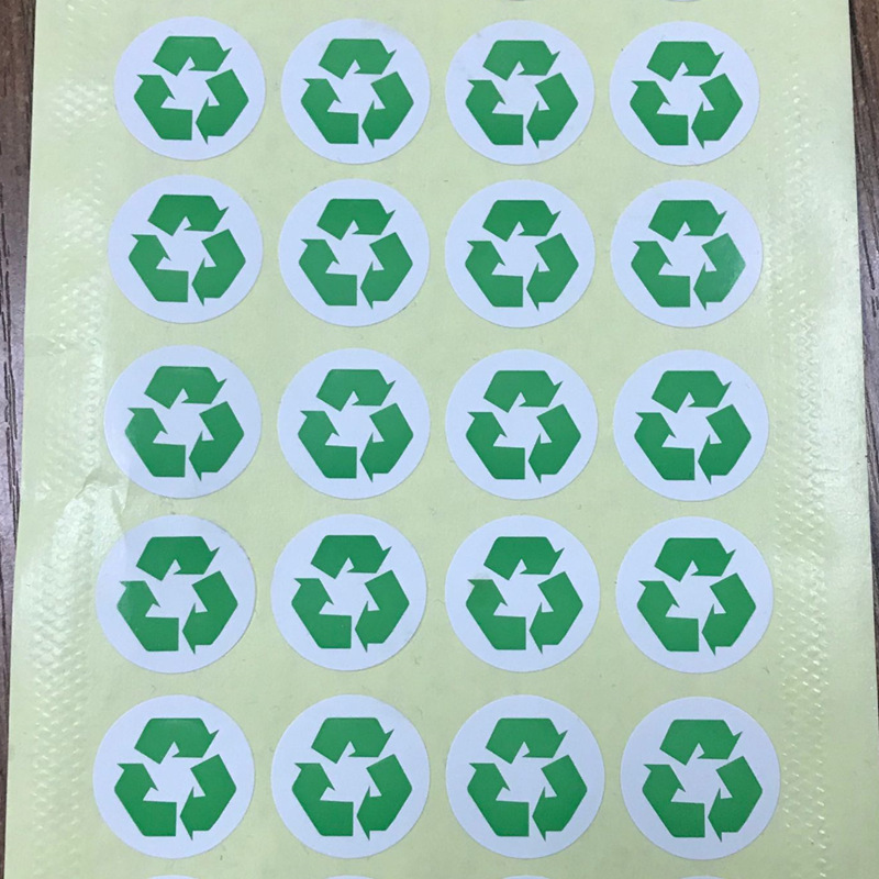 Diameter 2cm round green recycling logo printing triangle arrow recycling label