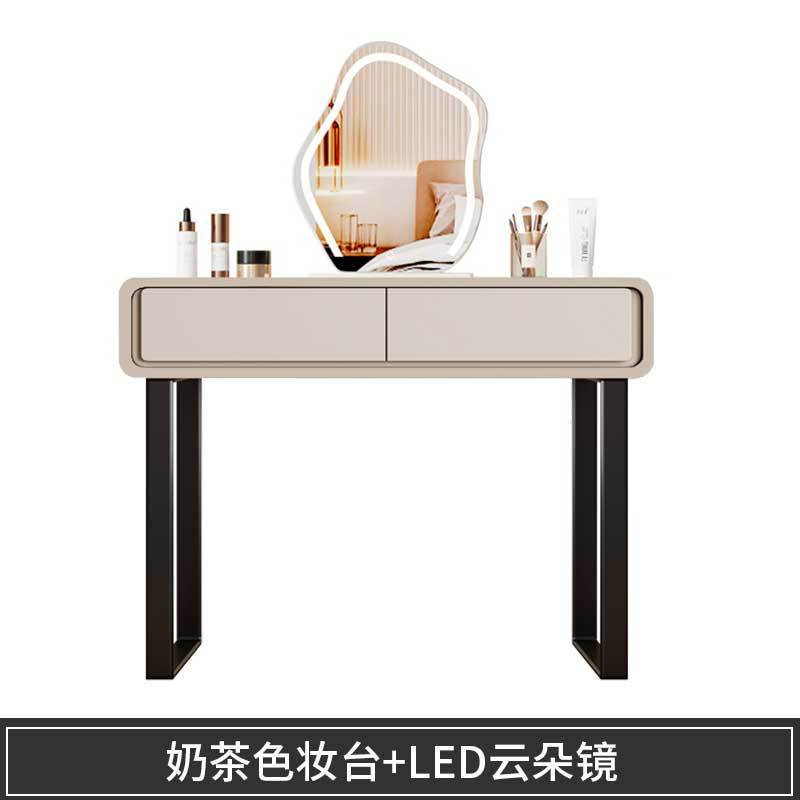 奶油风实木梳妆台斗柜一体卧室小户型轻奢高级感可伸缩梳妆桌化妆|undefined