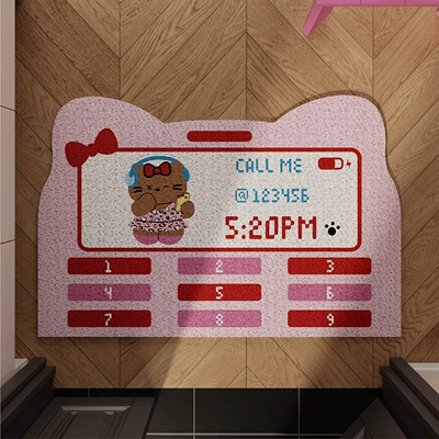 Avtomobil döşəmə paspasları – Wear-Resistant Door Mat, Multifunctional Entrance - pink-phone-4060cm-silk-circle