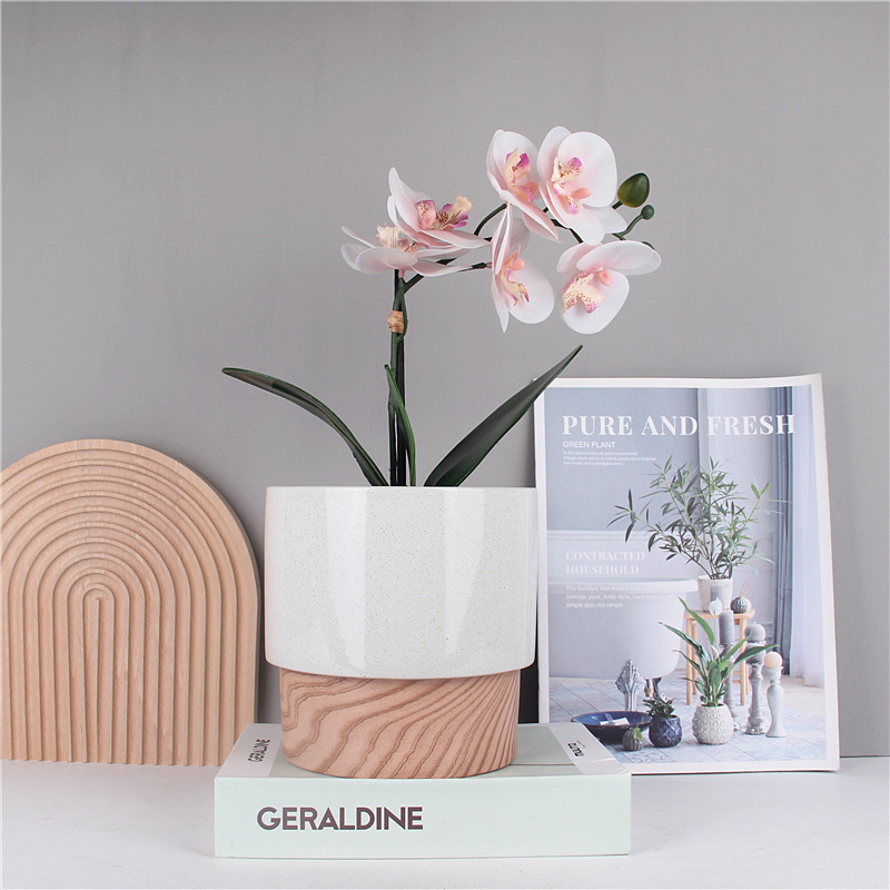 创意陶瓷木纹花盆个性轻奢室内桌面小清新多肉绿植盆栽花盆