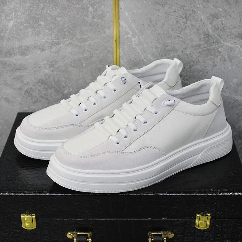 Кроссовки мужские осенние новые толстые подошвы, увеличенные маленькие белые туфли, низкие кожаные повседневные туфли, легкие универсальные ножки, мужская обувь