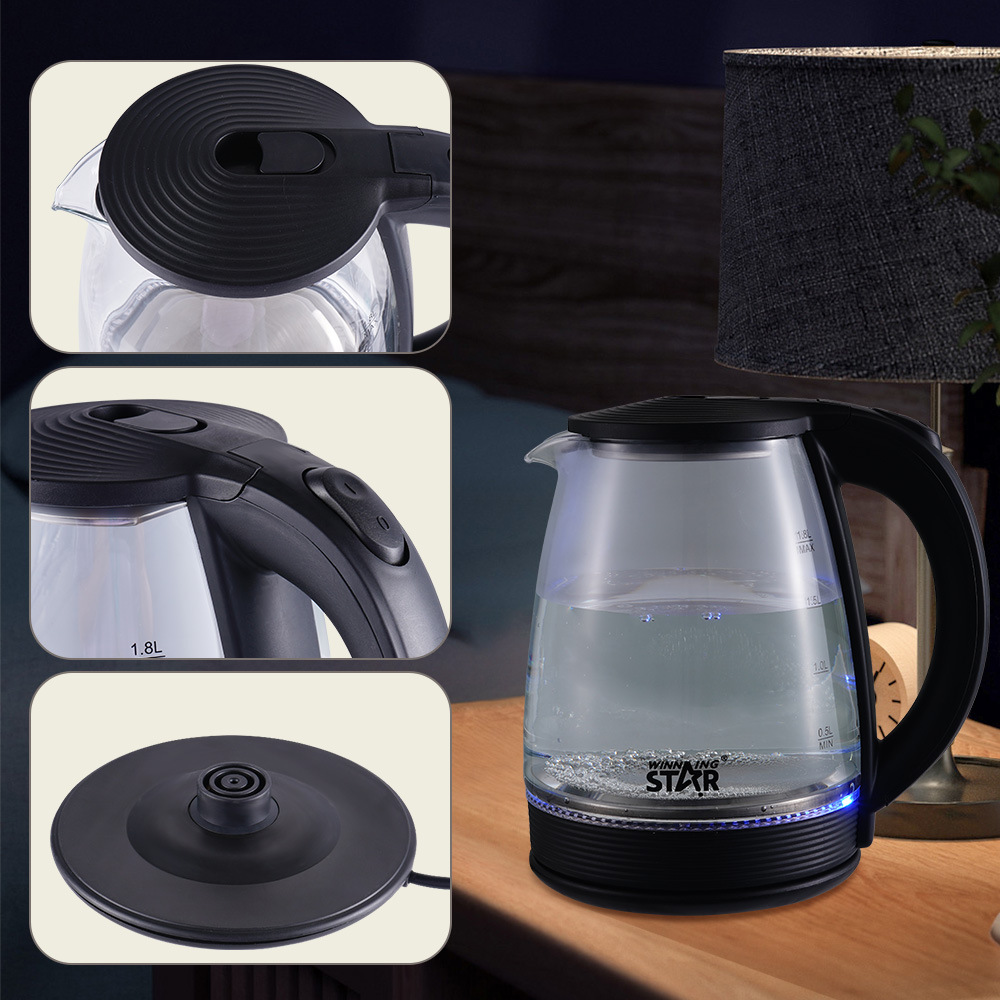 Winningstar hogar 1.8L vidrio de borosilicato alto cuerpo de olla de oro doble control de temperatura agua hirviendo 110V hervidor eléctrico americano image 5