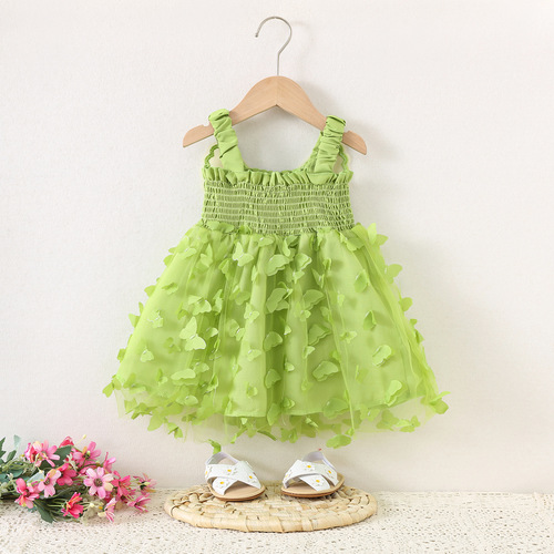 1635 summer girls 'back bow dress, sling, colorful bow knot mesh dress on consignment