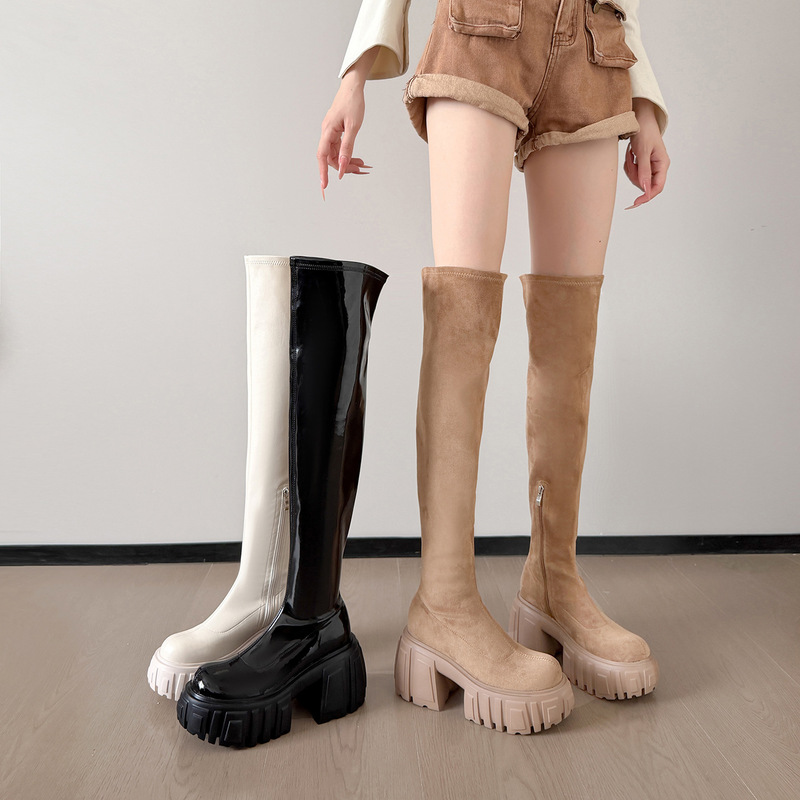 2026 new model khaki over-the-knee long boots, slim-fit boots, thick-soled riding boots, elastic calf boots for women 2026 new model khaki over-the-knee long boots, slim-fit boots, thick-soled riding boots, elastic calf boots for women