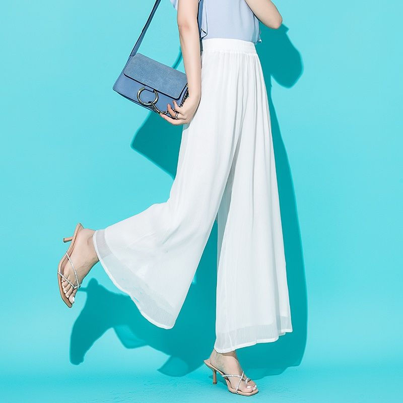 Black Chiffon Wide-leg Pants Women's High Waist Draping Anti-mosquito Pants Holiday Beach Pants Thin Elegant Dance Pants Tea Pants