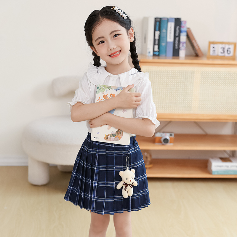 Baby Girls' Pencil Skirt Pleated Skirt Spring and Autumn Season 2024 New Children's Short Skirt School Girl Style Baby Dress Summer