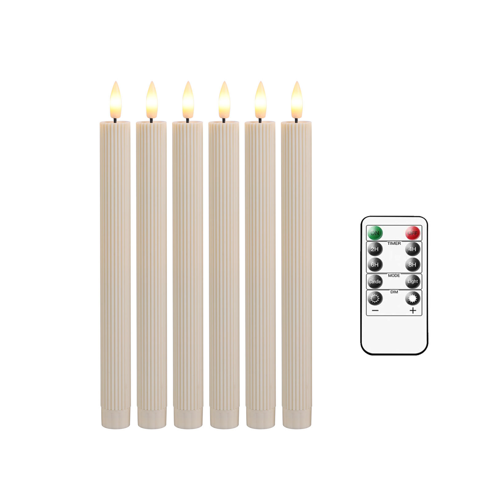 Conjunto de luz cálida vela de rayas verticales beige (paquete de 6, este usa la batería N ° 5)