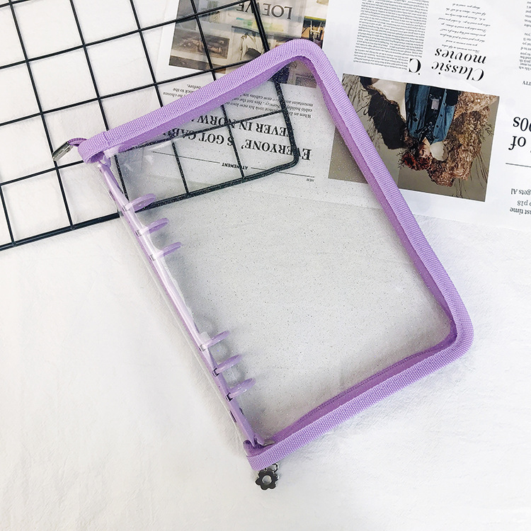 Nueva combinación de estilo coreano A5 transparente 6-agujero con cremallera portátil PVC transparente de hojas sueltas de viaje cuaderno de hojas sueltas