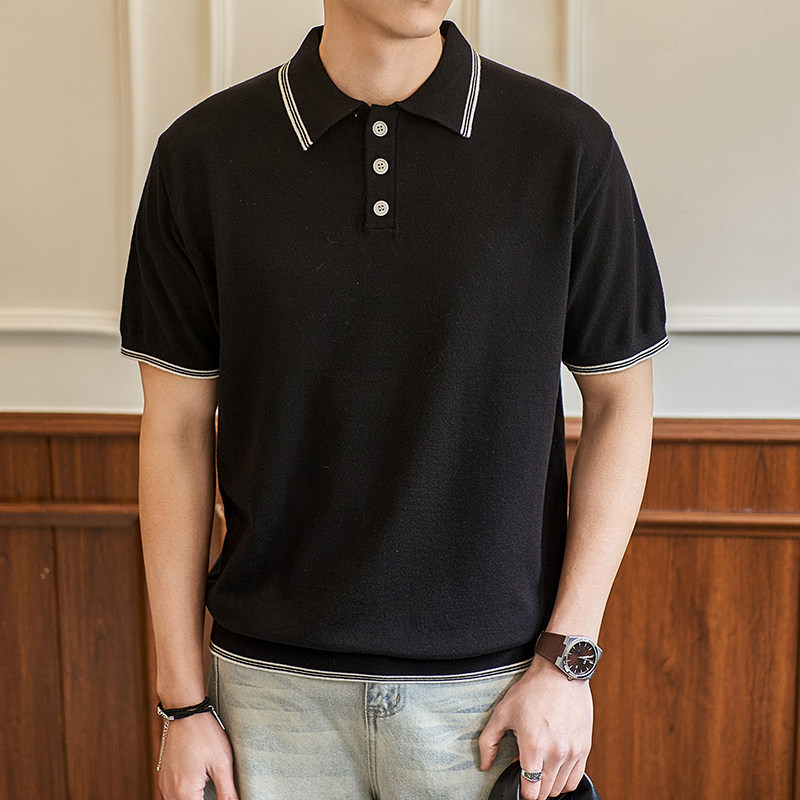 ZF8105-MW韩版翻领针织OLO衫老钱风夏季通勤时尚短袖T恤休闲,男装针织衫/毛衣,星座614