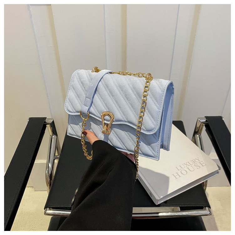 Bella, alla moda, casual, borsa a tracolla da donna con catena a croce diagonale semplice 2024, nuova tendenza, piccola borsa quadrata_voghion.com