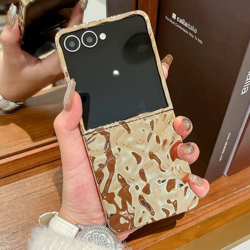Cross-Border Applicable Samsung Zflip7 Mobile Phone Case Foldableing Screen Zflip6 Electroplating 5 Pleats 4 Anti-Fall 3 Protective Cover