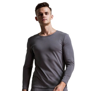 Cotton Thin Men's Round Neck Base Shirt Home Casual Long Sleeve Top Solid Color Pullover T-shirt Comfortable Air-conditioning Suit