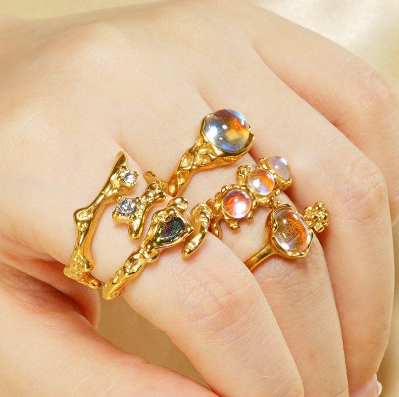 6g Weight PVD Coated Gold Plating Process PVD Coated 18K Gold Plated Geometric 304 Stainless Steel Retro Waterproof Non Tarnish Open Rings