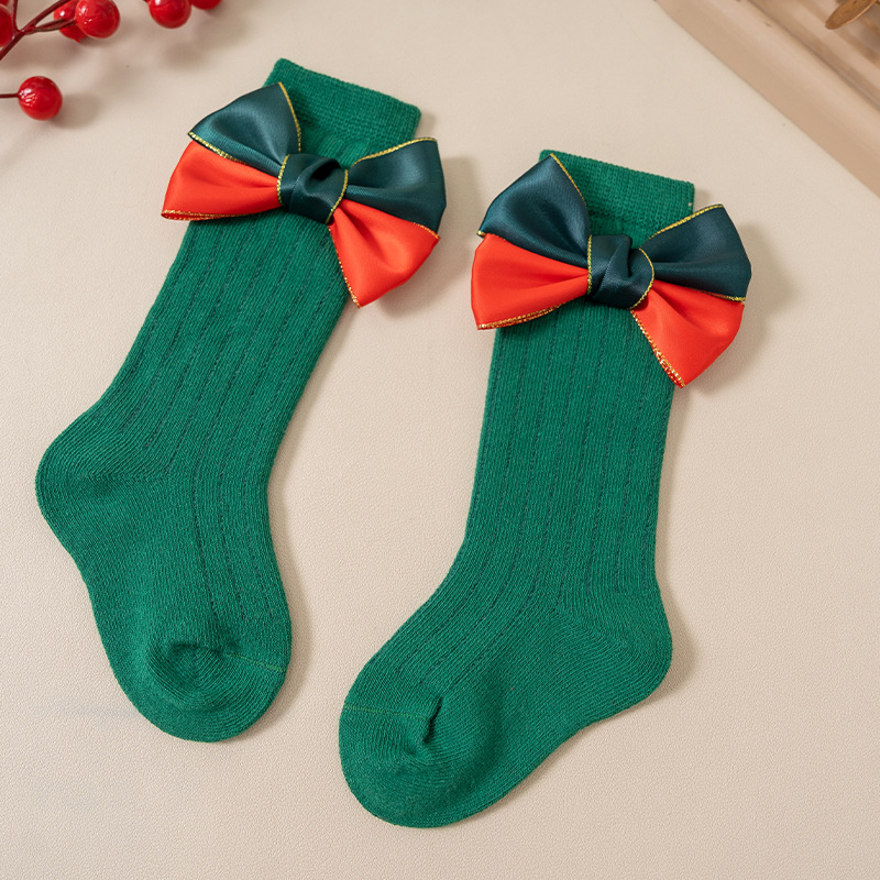 Calcetines de Navidad PARA NIÑOS Calcetines de media pantorrilla para niñas medias de bebé de estilo princesa de encaje de arco Otoño e Invierno para niñas