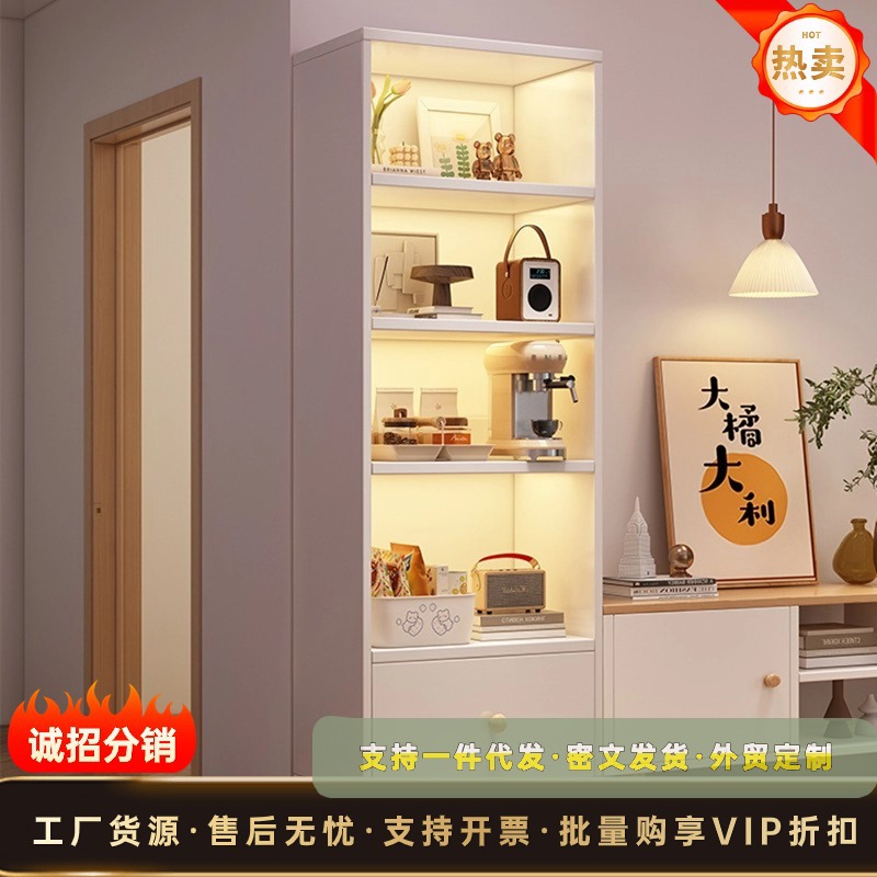 Bookshelf Floor-Standing Storage Rack Living Room Wall-Mounted Storage Shelf Multi-Layer Bookcase with Cabinet Doors Modern Minimalist Design